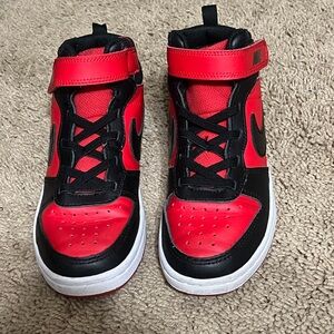 Kids Red and Black High-Top Nikes